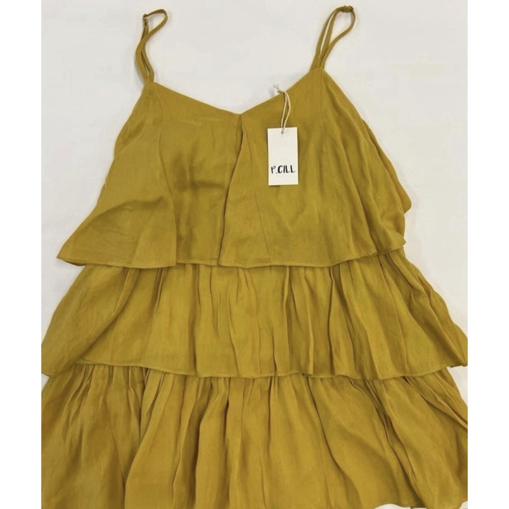 P.CILL Womens MEDIUM Gold Tiered Ruffle Cami Top Before You Collection